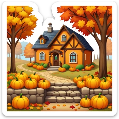 autumn fall scene with colorful leaves, pumpkins, and cozy atmosphere sticker