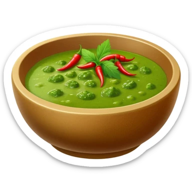 bowl of spicy green chutney with herbs sticker