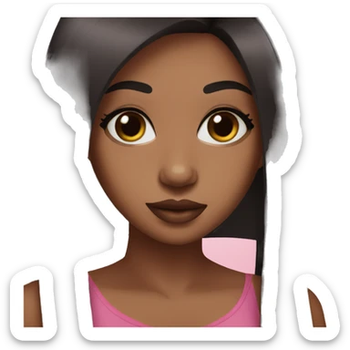 Brown girl with long straight black hair dark brown eyes pink lips sticker