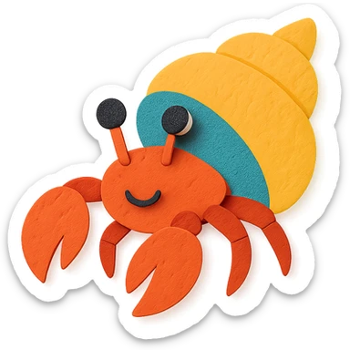 colorful and playful hermit crab in paper-craft style sticker
