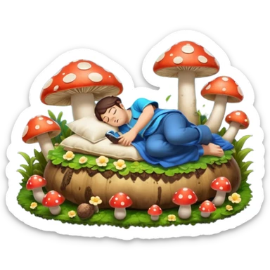 bard character asleep on mushroom bed snoring glow spores sticker