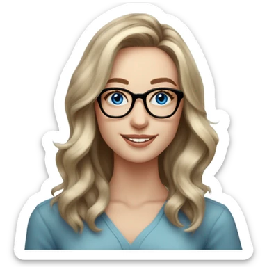 Shoulder length Balayage pale photogenic woman with glasses and blue eyes happy  sticker