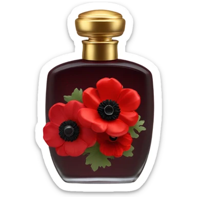 Dark red vintage French style perfume bottle with red anemones sticker
