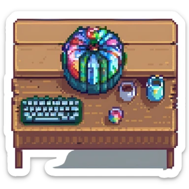 school desk viewed from front, pixel art style sticker
