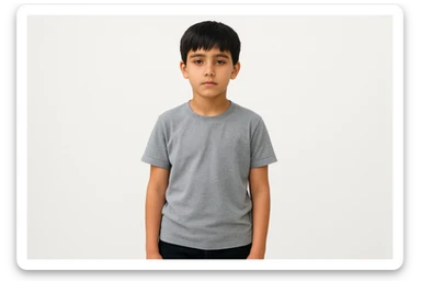 menga 10 11 yoshli bolani tasvirlab ber orqa fonda hech qanday narsa bo'lmasin va u bola o'zbek bo'lsin hech qanday milliy liboslarsiz sticker