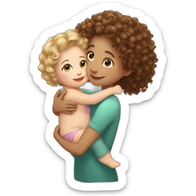 Curly hair white Girl hugs baby sticker