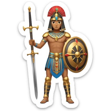 fullbody ancient Egyptian soldier with sword and round shield sticker