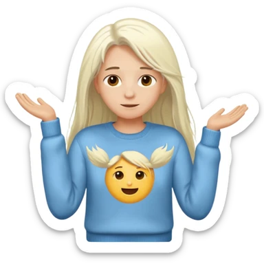 blond person with long white hair taking off a sweater, simple features, emoji style sticker