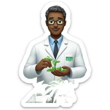 biotech engineer, plants, cyborg scientist, lab coat, close up sticker