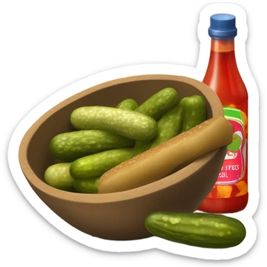 Pickles in a bowl or hot sauce sticker