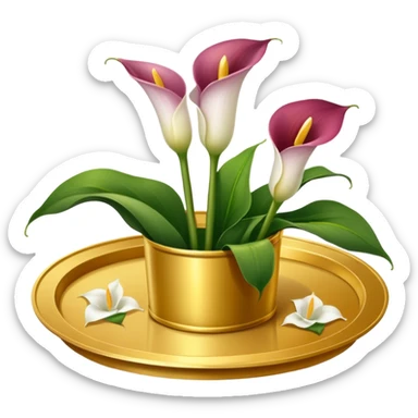 realistic calla lilies on a golden tray sticker