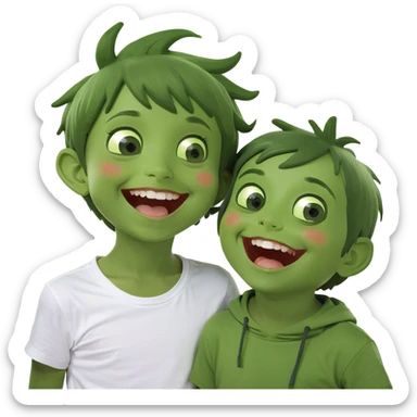 happy girl with boys outdoors sticker