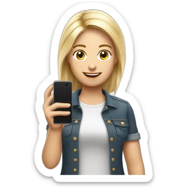 Rubia con celular motorola en la mano sticker