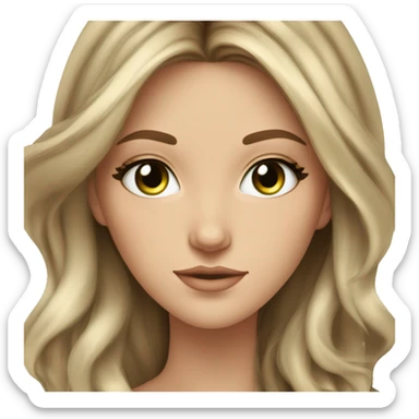 White girl green eyes with long voluminous brown hair with blonde highlights balayage sticker