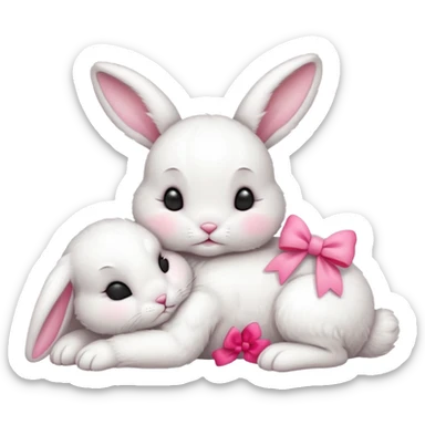 White baby bunny with pink bows on ears sleeping  sticker