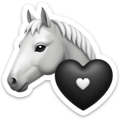 White Horse centered within a black heart emoji sticker