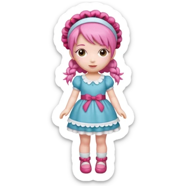 Isolated detaile illustration incredibly raspberry torte doll figurine full body with pink hair and a raspberry hairband sticker