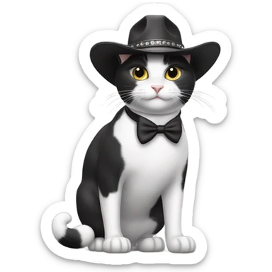 Tuxedo cat in cow boy outfit riding a white and gray cat  sticker