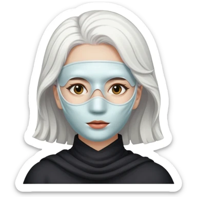 white haired woman with half white mask, mask covers left side sticker