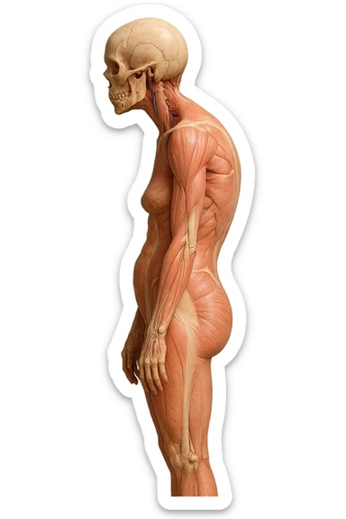 corpo umano anatomico di una donna di profilo con postura errata e spalle curve in avanti
IPERREALISTICO 4K sticker