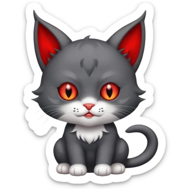 charcoal grey and white baby devil cat sticker