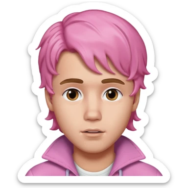 justin bieber with pink wavy hair sticker