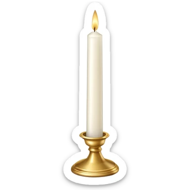 White taper candle with gold holder sticker