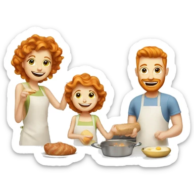 Ginger family preparing breakfast at kitchen  sticker