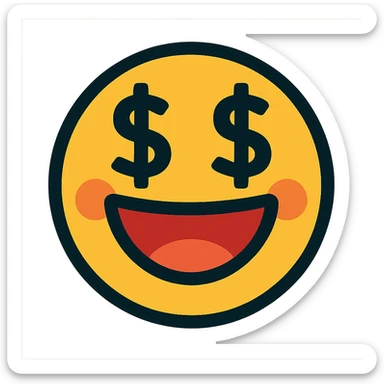 very happy face with dollar signs for eyes sticker