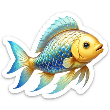 Shimmering golden fish transforming into an omega-3 symbol as it swims toward a luminous brain. Radiant neural pathways extend from the brain, meeting the flowing golden energy from the fish. All elements emit a soft ethereal glow with subtle blue undertones. sticker