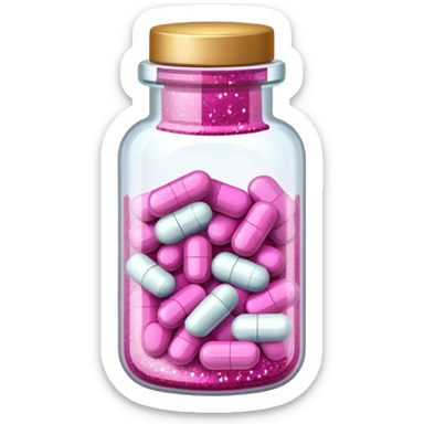 Small bottle full of pills with pink glitter in them  sticker