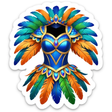 carnival mas costume, blue, green and orange preferably, full costume feathers at the back  sticker