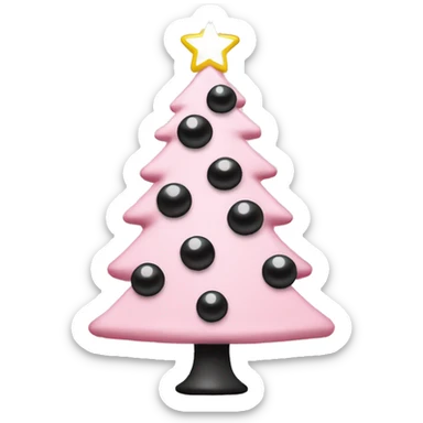 light pink Christmas tree with white lights and black ornaments  sticker