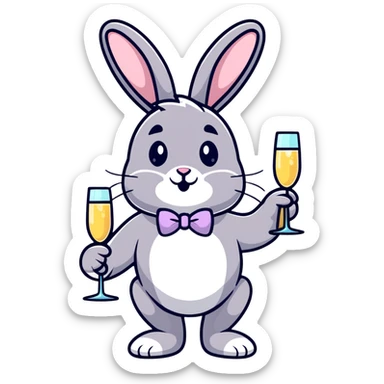 Fancy Easter bunny with champagne glass sticker