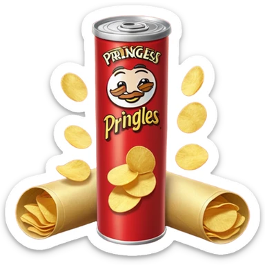 Draw a tall Prinnngles can with the red label & stack of chips beside it. sticker