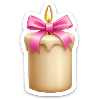 beige candle with pink bow sticker