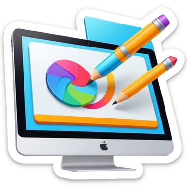 a vibrant and modern icon representing Animation and Motion Design, featuring elements like a graphic tablet and stilus, dynamic motion lines, and visuals of the process of creating animated films and GIF animations. The design colorful, and dynamic, without any emojis. The background transparent sticker