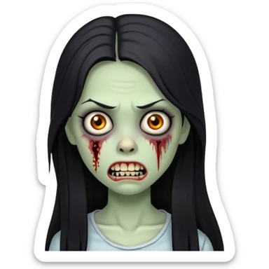 girl zombie with black long hair with teeth and serious face sticker