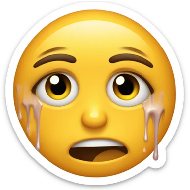 yellow emoji face crying with makeup mascara running down face sticker