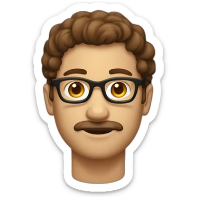 homme sans moustache avec des cheveux bruns bouclés et des lunettes rondes et des yeux marrons sticker