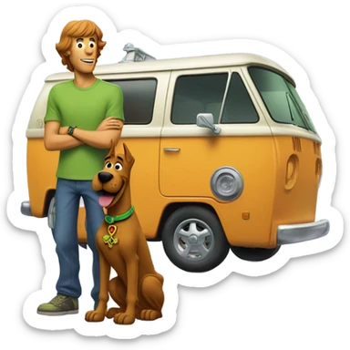 Scooby doo and shaggy with the mystery machine sticker