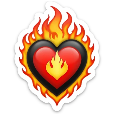 Black and red heart with flames tattoo style sticker
