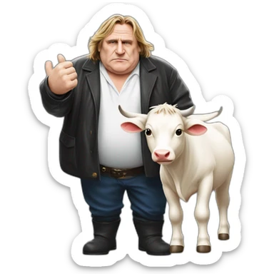 Depardieu avec une vache. Roh c’est bien  sticker