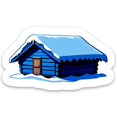 Blue wooden big hut, in winter sticker