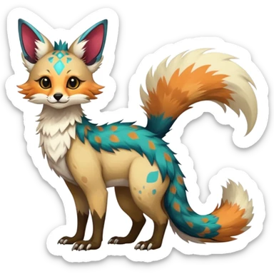 Feral Rare Fantasy vibrant colorful Vernid-Trico-species by LiLaiRa, random markings, tufted tail, tufted ears, full body sticker