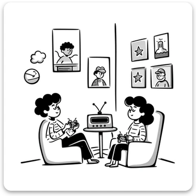 A retro gamer room with pixel posters and a console hooked to a tube TV sticker