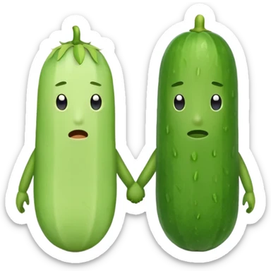 a sad cucumber holding hands with a penis  sticker