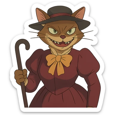 evil British cat-woman sticker