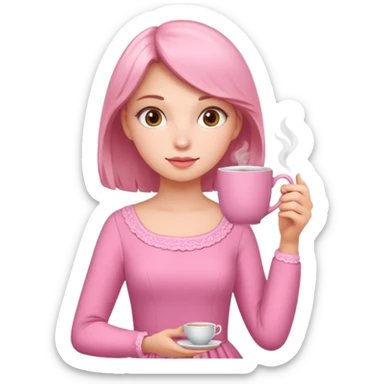دختری با لباس صورتی و چایی بخوره با ماگ صورتی sticker