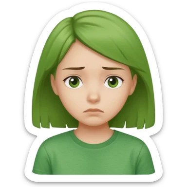 girl looking worried, green t-shirt sticker